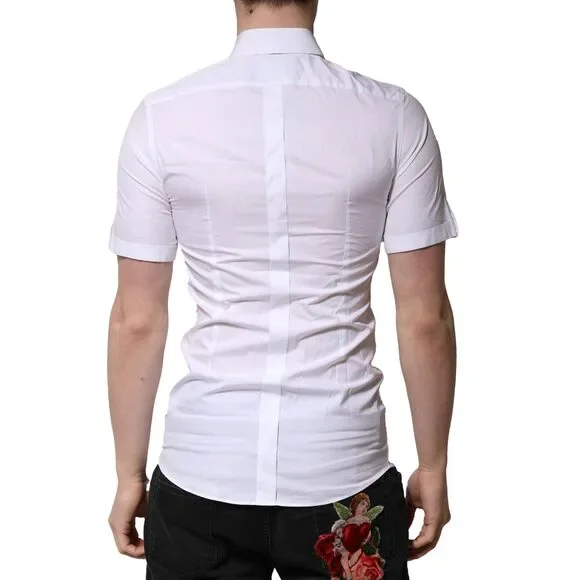 Dolce & Gabbana White Cotton GOLD Short Sleeves Formal Shirt